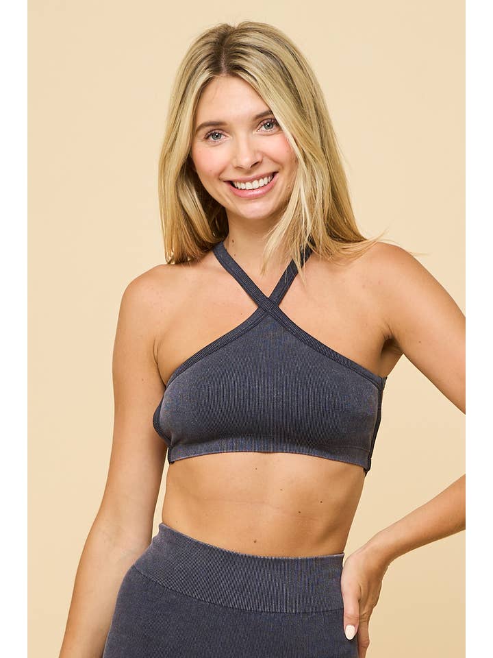ANWND - Wholesale Lounge Set - Women's - 54154SET- WASHED CROSSWAY HALTER TOP AND FLARE PANTS