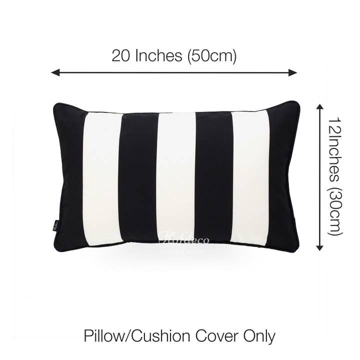 Hofdeco - Wholesale Throw Pillow Cover - Black and White Outdoor Lumbar Pillow Cover, Stripes, 12"x203