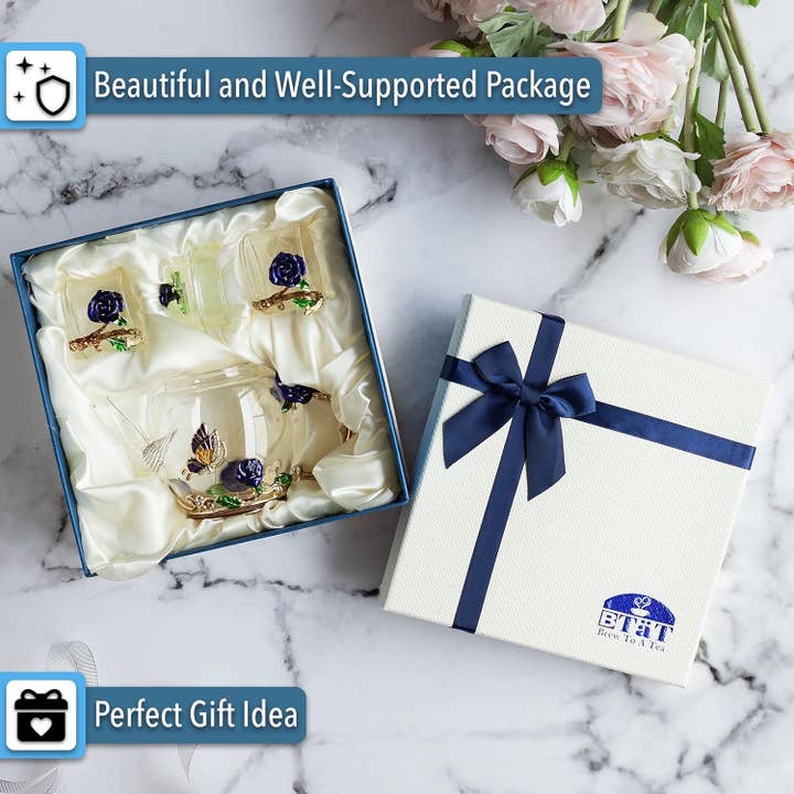 Brew To A Tea - Wholesale Tea Set - BTaT Floral Glass Tea Set with 2 Fancy Cups & Teapot4