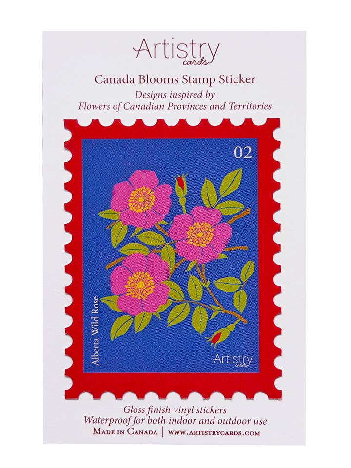 Autocollant Timbre Rose Sauvage d'Alberta – Vinyle, Résistant à l'eau pour la vente par Artistry Cards