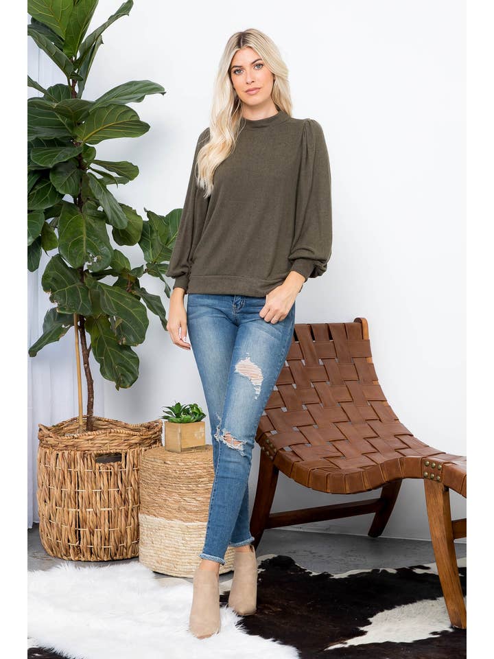 You & Me - Vente Haut en maille – femme - VENTE ! ! ! PPT21143 - HAUT À MANCHES BOUFFANTES À COL ROND - ANTHRACITE38