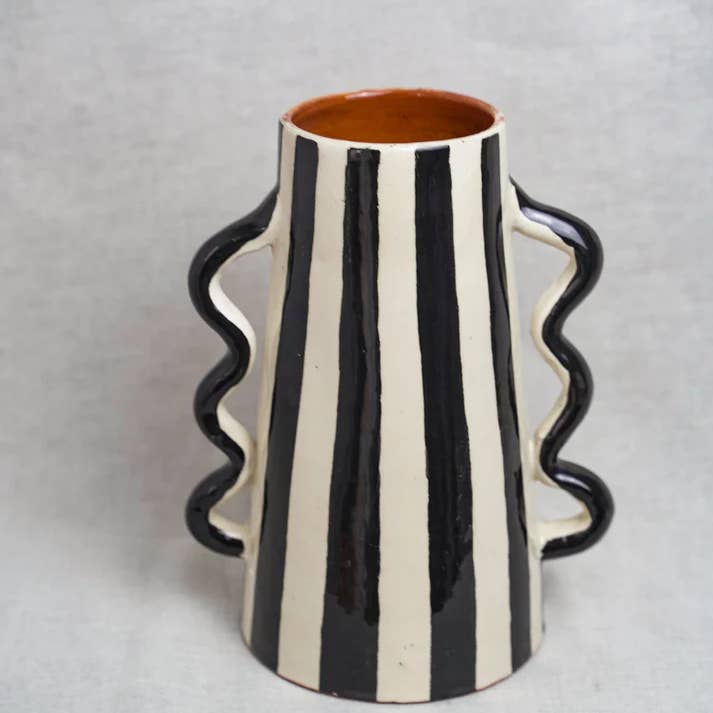 High crafty - Wholesale Vase - Handmade Striped Ceramic Vase with Wavy Handles – 22.5 cm7