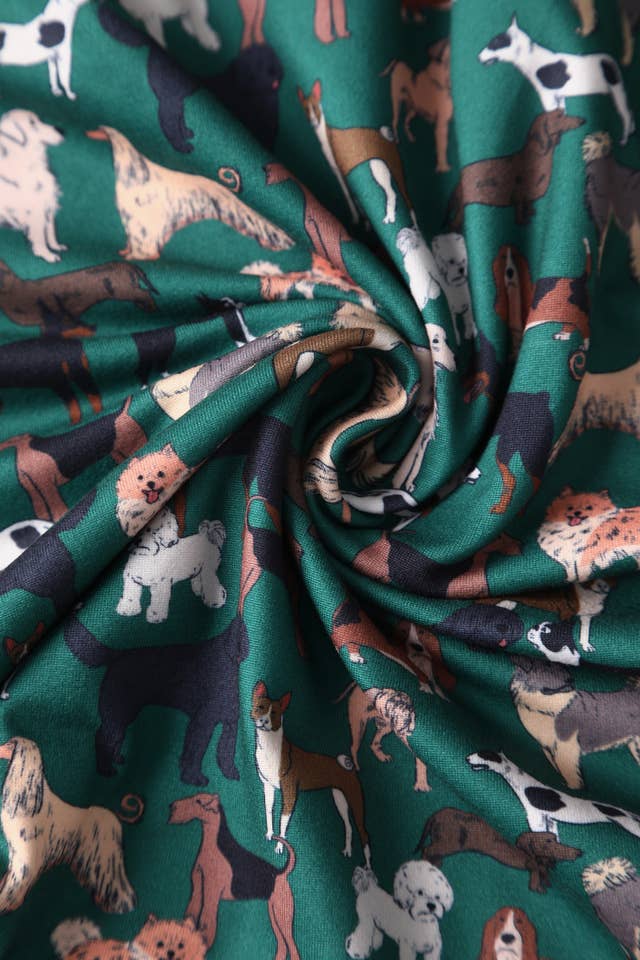 Dolly & Dotty - Venta al por mayor Vestido - Mujer - Vestido cruzado verde de punto vintage con estampado de perros Matilda5