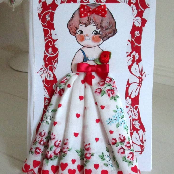 MOMENTS IN THYME - Wholesale Valentine's Day Card - Dolly Dingle Valentine Paper Doll Hanky Card