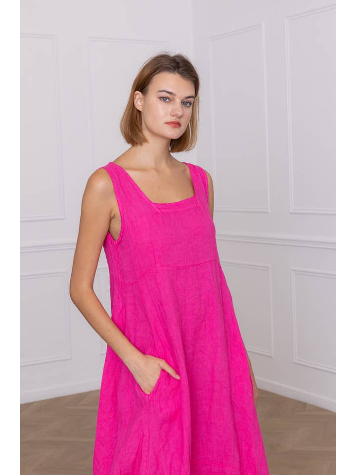 Happy look - Wholesale Dress - Women's - Sleeveless Linen Midi Dress 72073L