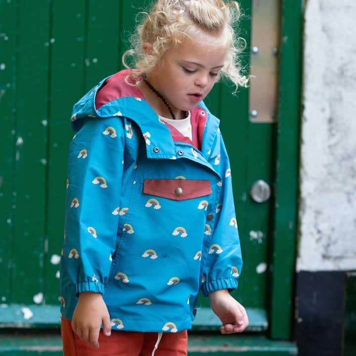 Rainbow Blue Recycled Waterproof Anorak for wholesale by Little Green Radicals