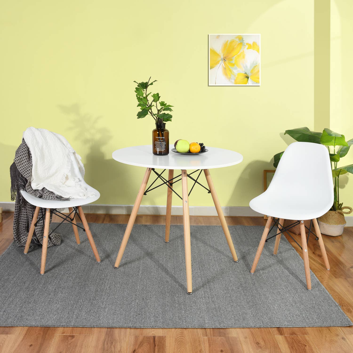 39F Inc. - Vente Tables d'appoint - Table de salle à manger ronde moderne de 31,5 po avec pieds en bois massif, blanc/noir7