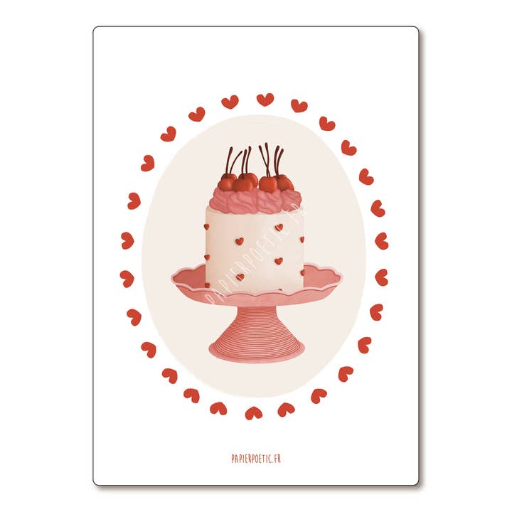 Carte Postale / Card "Gâteau cœurs" pour la vente par Papier Poetic
