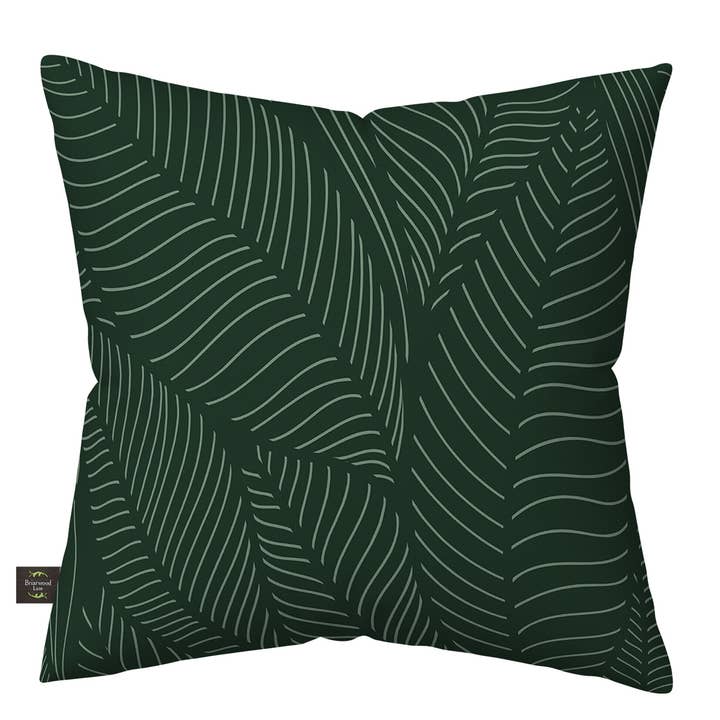 Coussin d'intérieur/extérieur en toile de jute à feuilles tropicales pour la vente par Briarwood Lane
