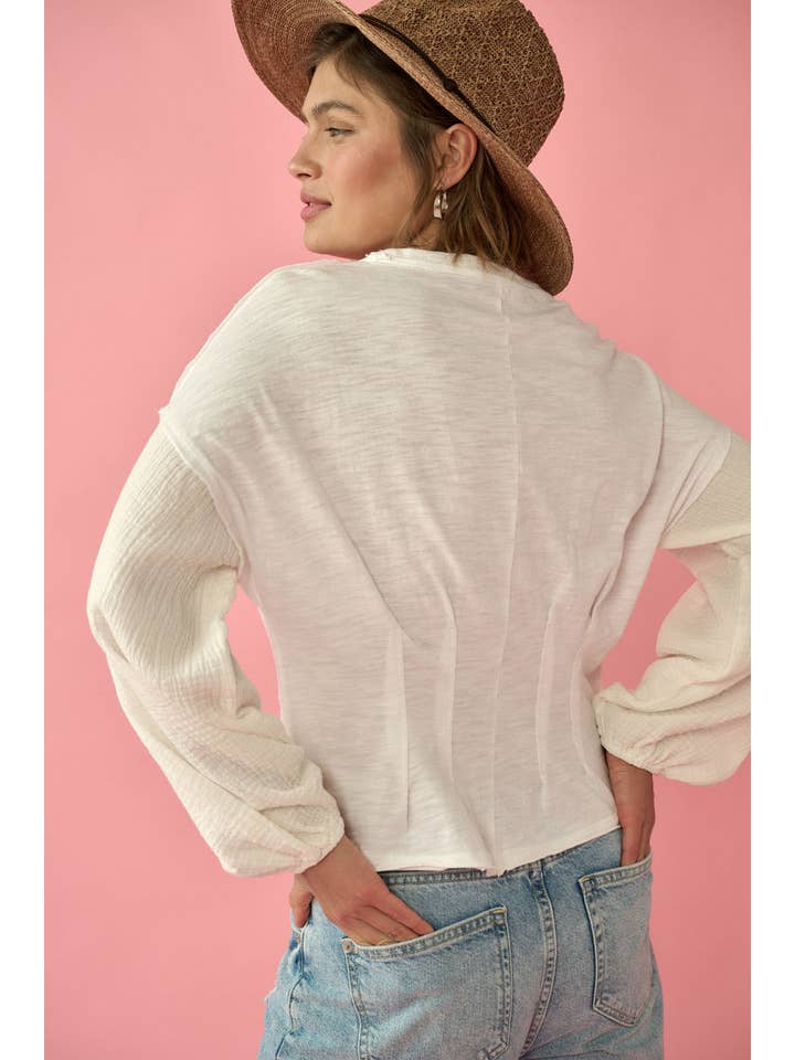 OFF WHITE Mineral Wash Smocked Sleeves Slub Knit T-Shirt for wholesale on Faire