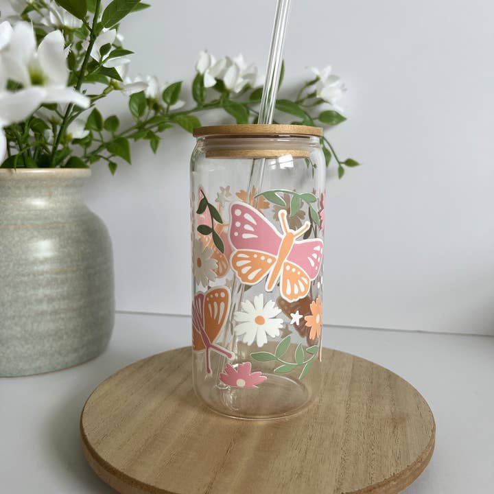 Birdie & Co. – wholesale Dricksglas och koppar – Fjäril och blomma burkglas, vår iskaffeglas2