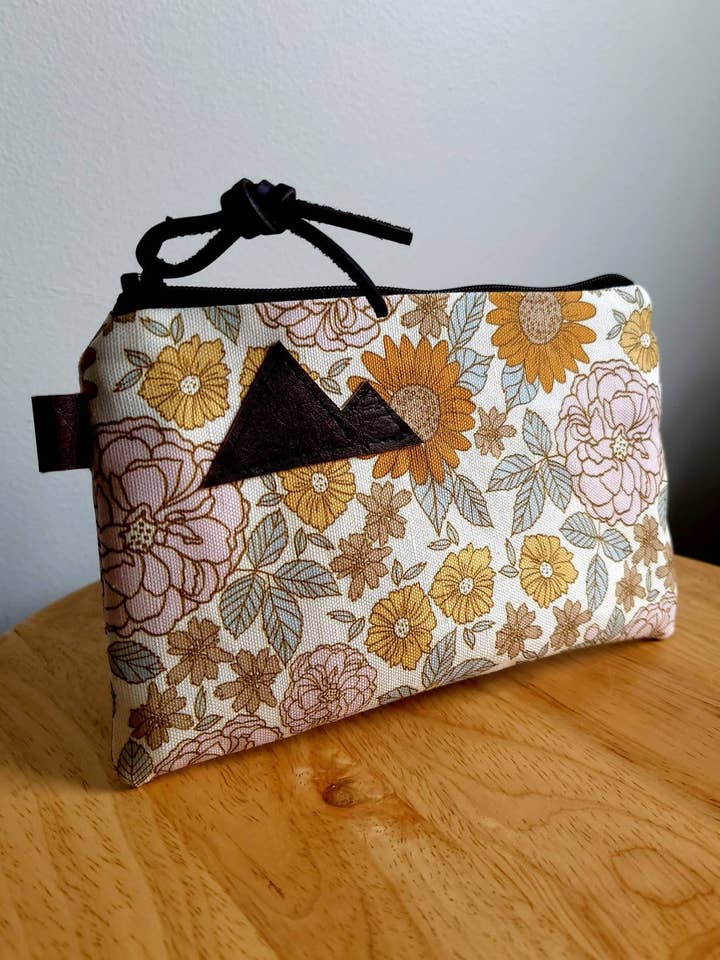 Vintage Floral Print Canvas Pouch with Mountain Patch for wholesale by 2nd Story Studio
