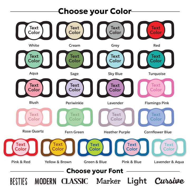 Besties Pets - Wholesale Pet Identification Tag - Cat/Dog - Slim Slide-On Silicone Pet ID Tag | Classic Name1