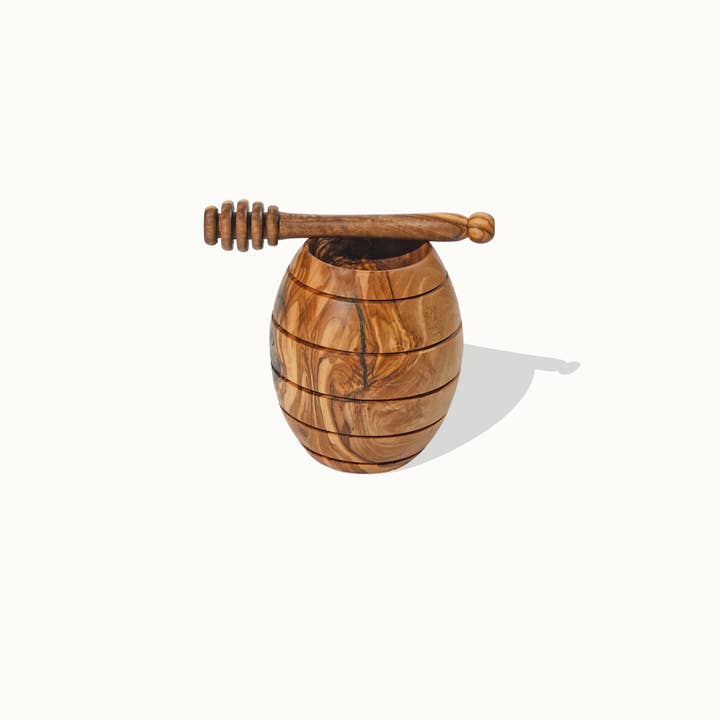 Beacrafty - Wholesale Honey Pot - Handcrafted Olive Wood Honey Pot with Dipper3