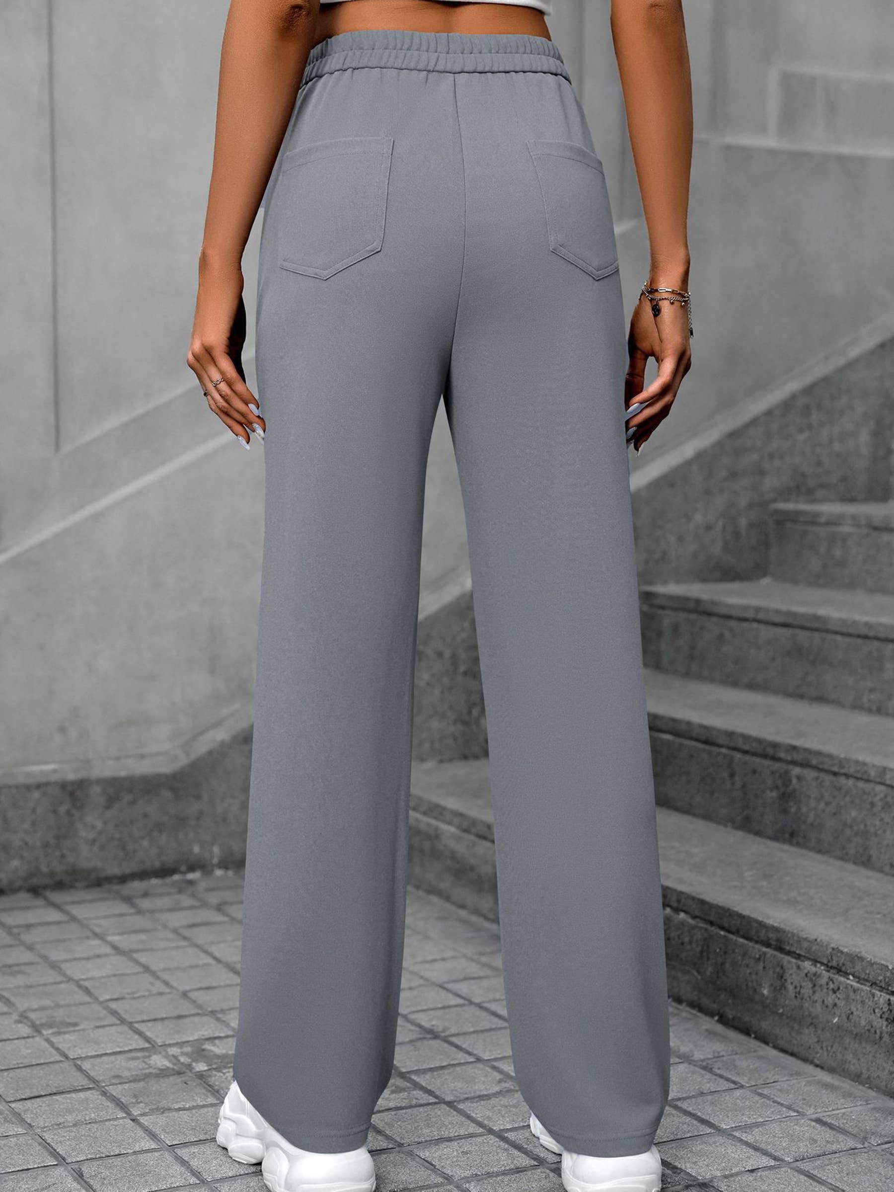 Wholesalesir - Wholesale Pants - Women's - High Waisted Pocket Button Casual Loose Straight Leg Pants10