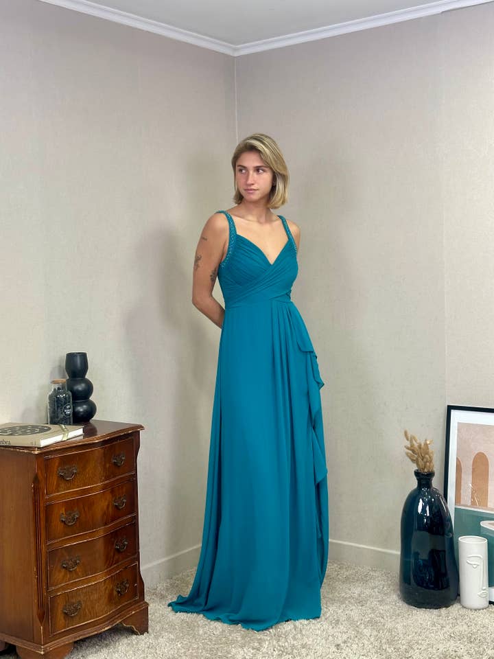 Long fluid formal dress with V-neck 2621 for wholesale by Lucas & Emma - Sarl RJ & co