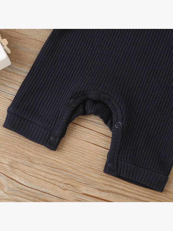 Black Baby Boy/Girl Cotton Ribbed Short-sleeve Button-Up Onesie for wholesale on Faire