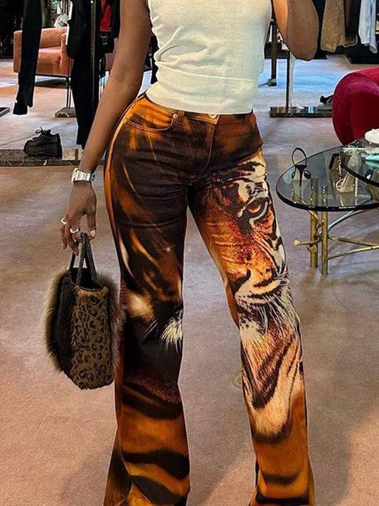 MARROM calças compridas com grafismo tigre para venda a revendedores na Faire6