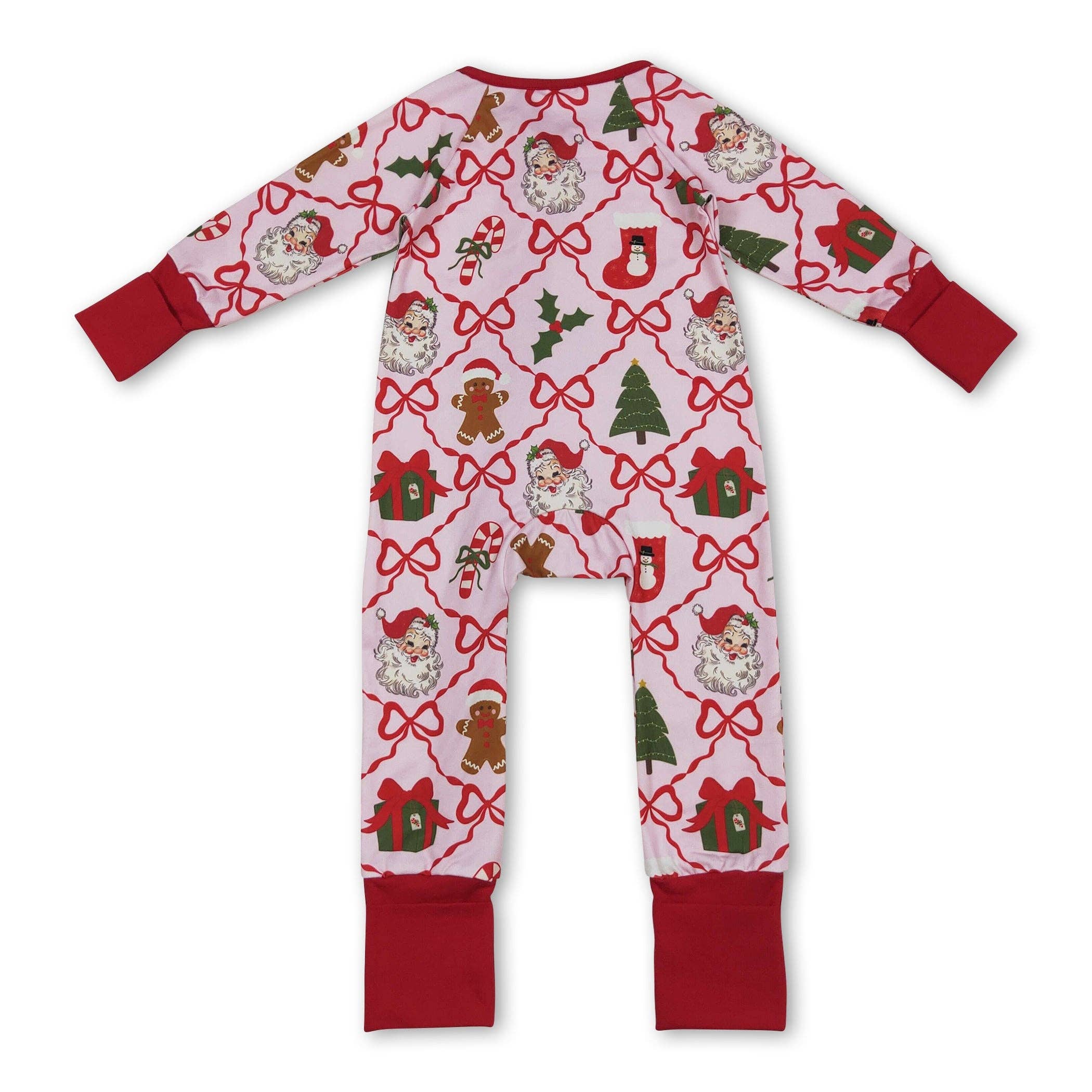 Yawoo Garments - Wholesale Jumpsuit - Baby - Red bow santa gingerbread baby Christmas zipper romper1
