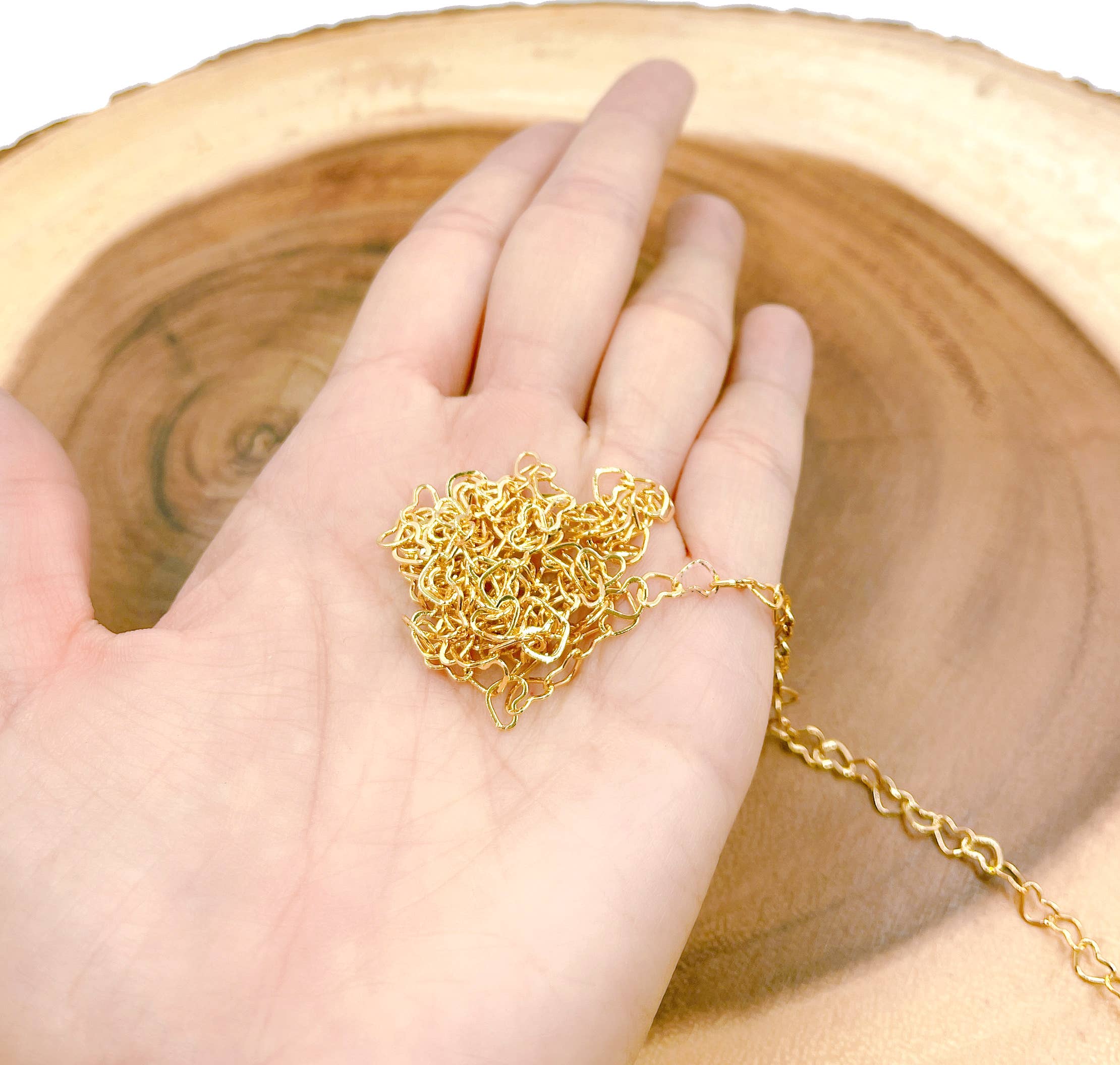 Beads Creation - Wholesale Craft supplies - Heart Charm Gold Chain by Foot, DIY Jewelry Making CH2333