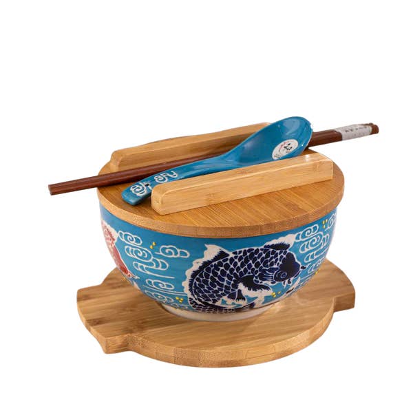 Urban Tokyo - Wholesale Serve Bowl - Japan Koi Fish Bowl w/ Chopsticks, Spoon, Lid and Trivet Set2