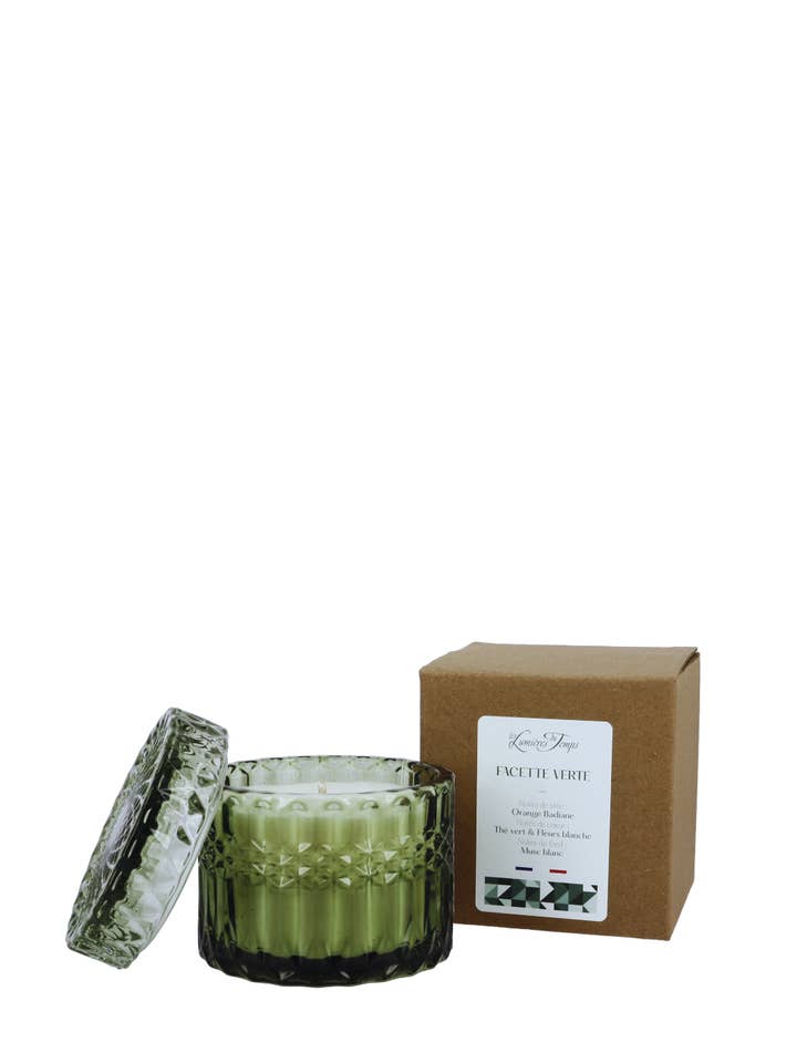 Candela Facetta Verde 220gr Tè Verde per la vendita all'ingrosso da parte di Les Lumières du Temps