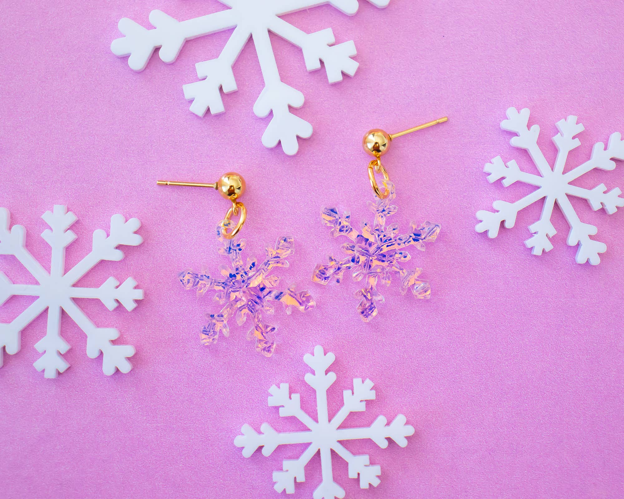 Momenti di Vita - Wholesale Dangle Earrings - Small Snowflake Earrings, Holographic Winter Holiday Jewelry3