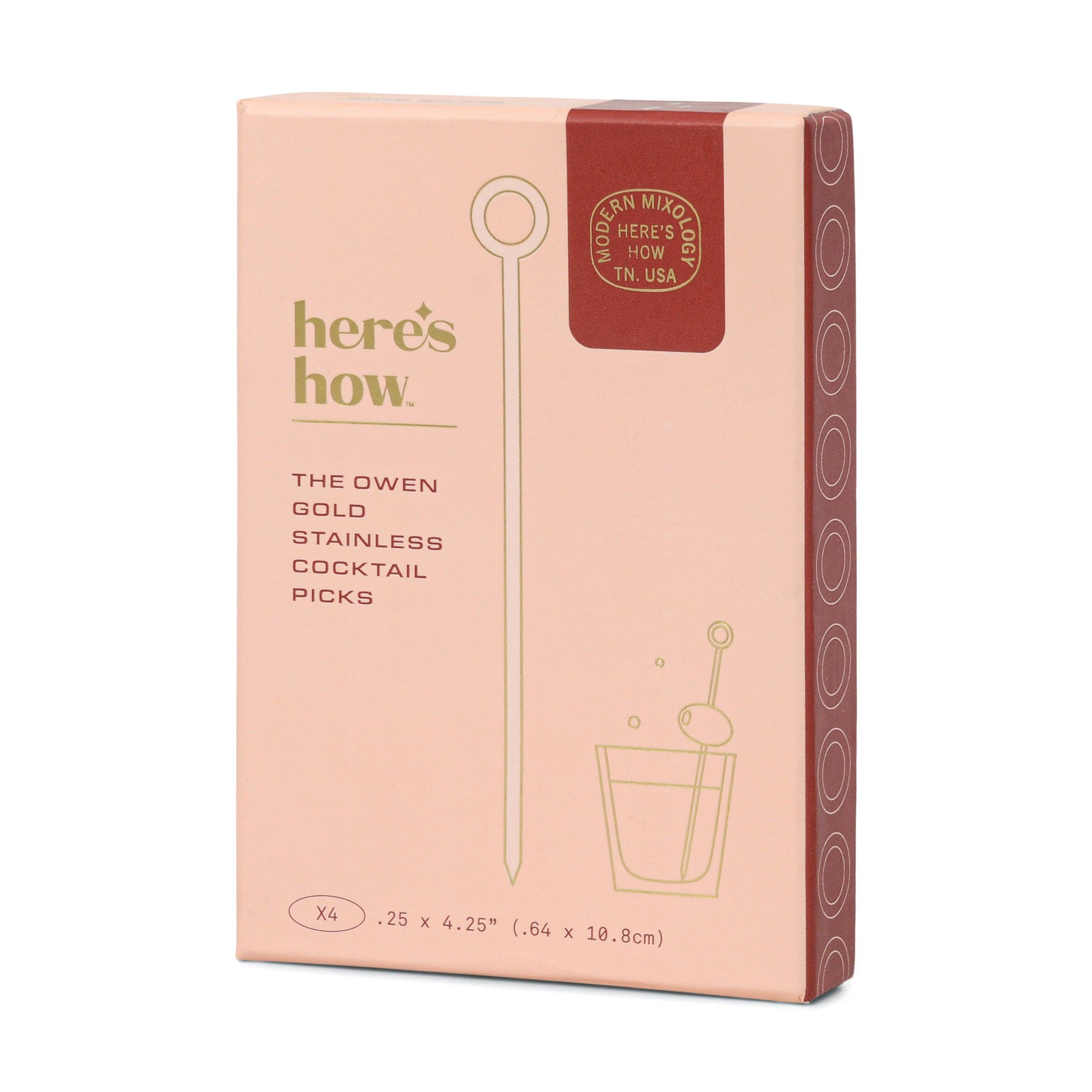 Designworks Collective – wholesale Cocktail pick – Here's How "The Owen" Gold Cocktail Picks - Set of 41