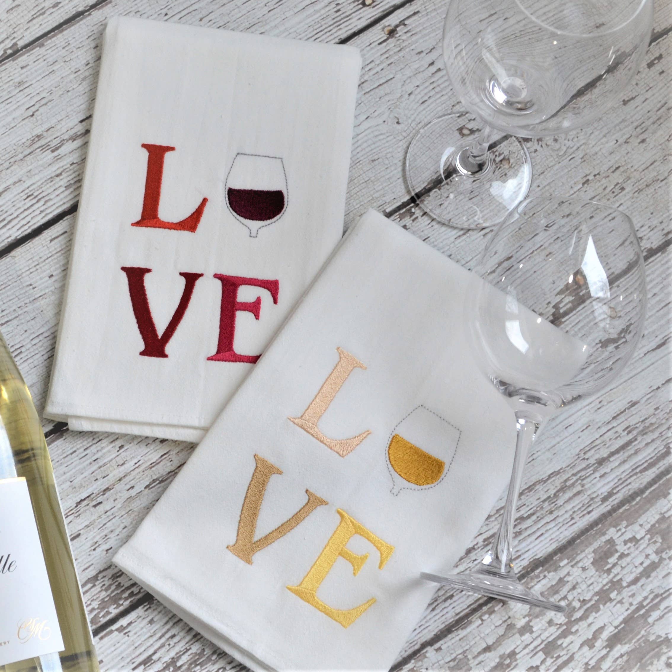 SewMuchMoreStore - Wholesale Tea Towel - Wine LOVE Tea Towel - Embroidered Floursack Towel14