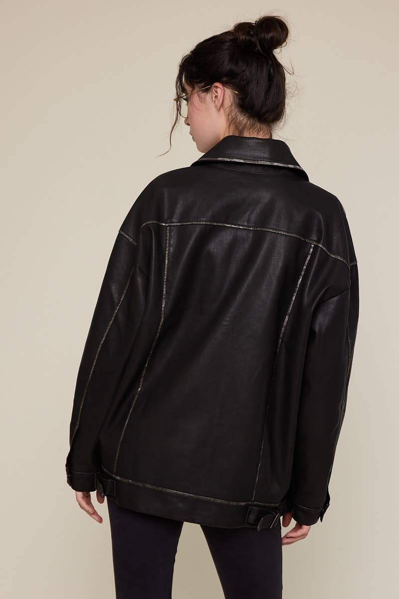 Sky to Moon - Wholesale Leather Jacket - Women's - FAUX LEATHER COLLARED OVERSIZED CASUAL JACKET13