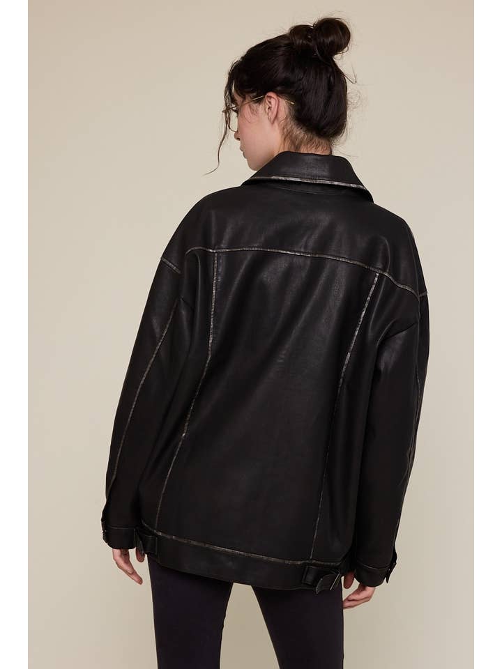 Sky to Moon - Wholesale Leather Jacket - Women's - FAUX LEATHER COLLARED OVERSIZED CASUAL JACKET13