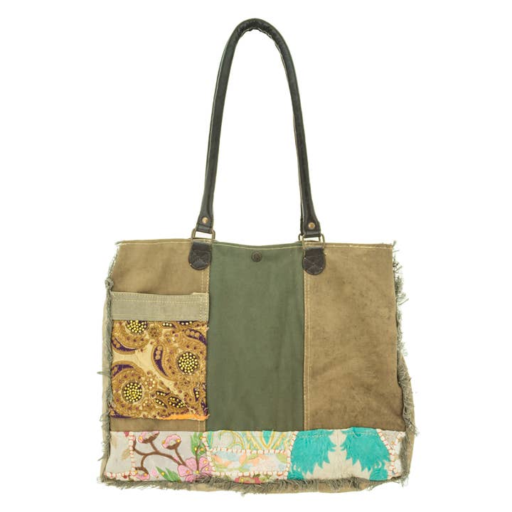 Vintage Addiction - Wholesale Tote Bag - Women's - Recycled Tent Tote with Vintage Textiles (Snap Top)6