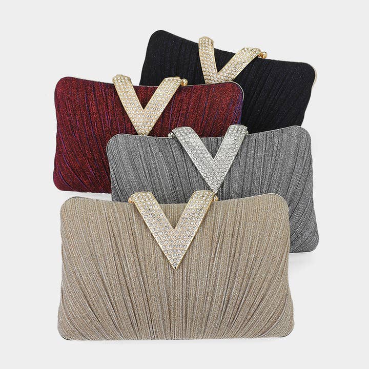 Sensibling Corp. – wholesale Kuvertväska - Dam – Glittrig Tyg Stenbelagd V-vik Clutch / Aftonväska
