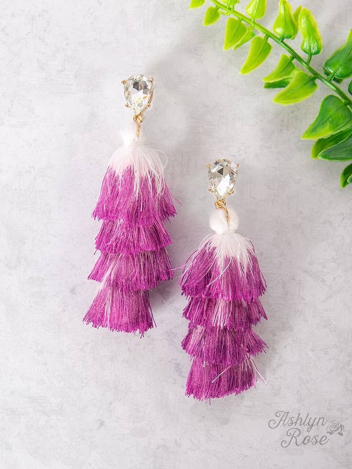 Elegantly Simple Tassel Earrings, Fuschia for wholesale by GRACE+EMMA by Southern Grace