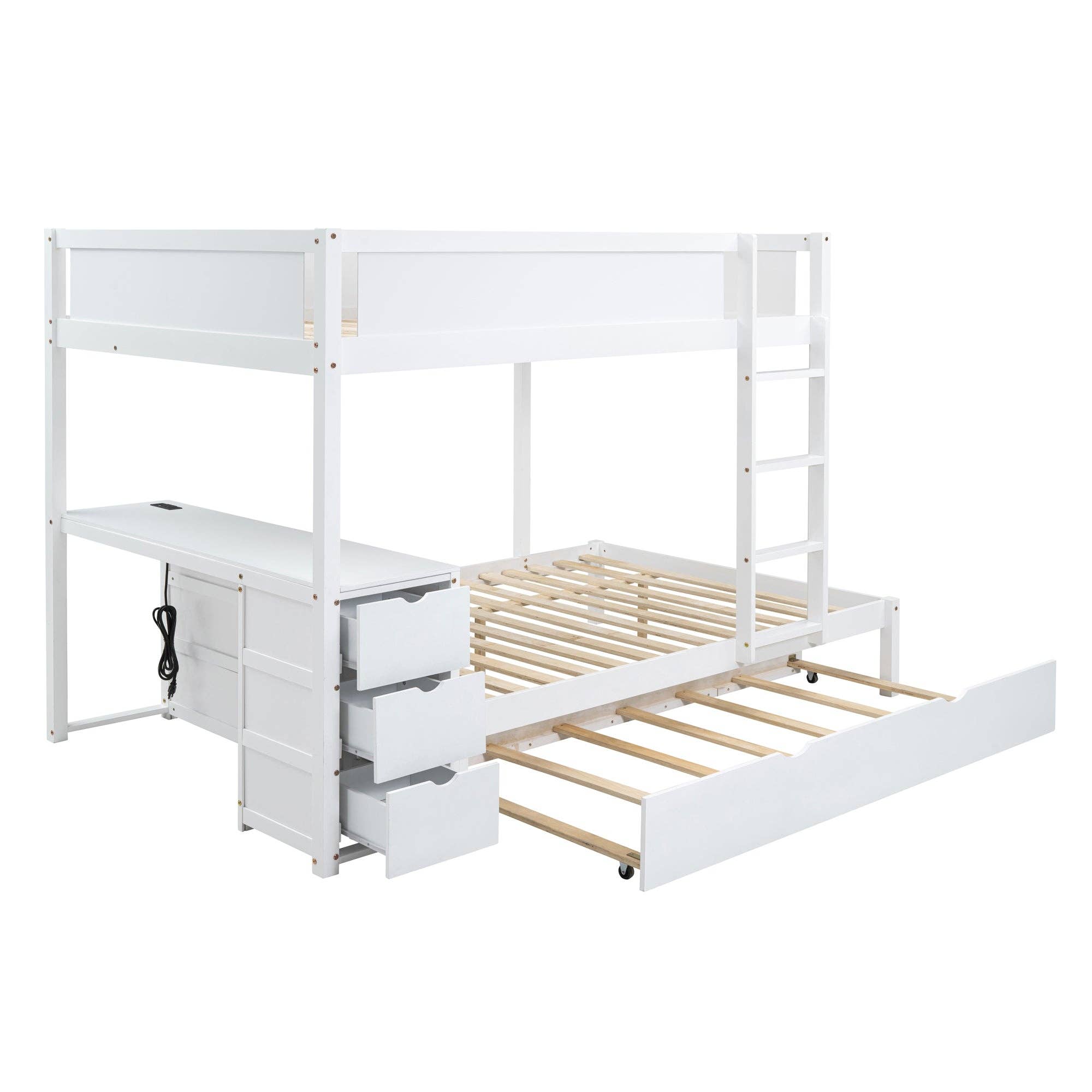 39F Inc. - Wholesale Bed - Full-Over-Full Bunk Bed with Trundle, Storage & Desk – White5