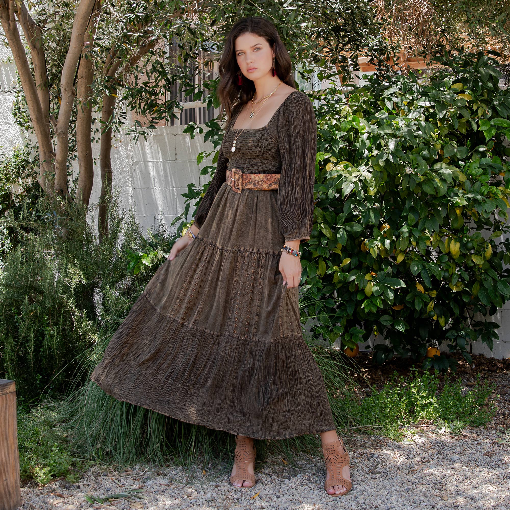 Young Threads - Wholesale Dress - Women's - Embroidered Empire Mid-Length Dress (New Color)2