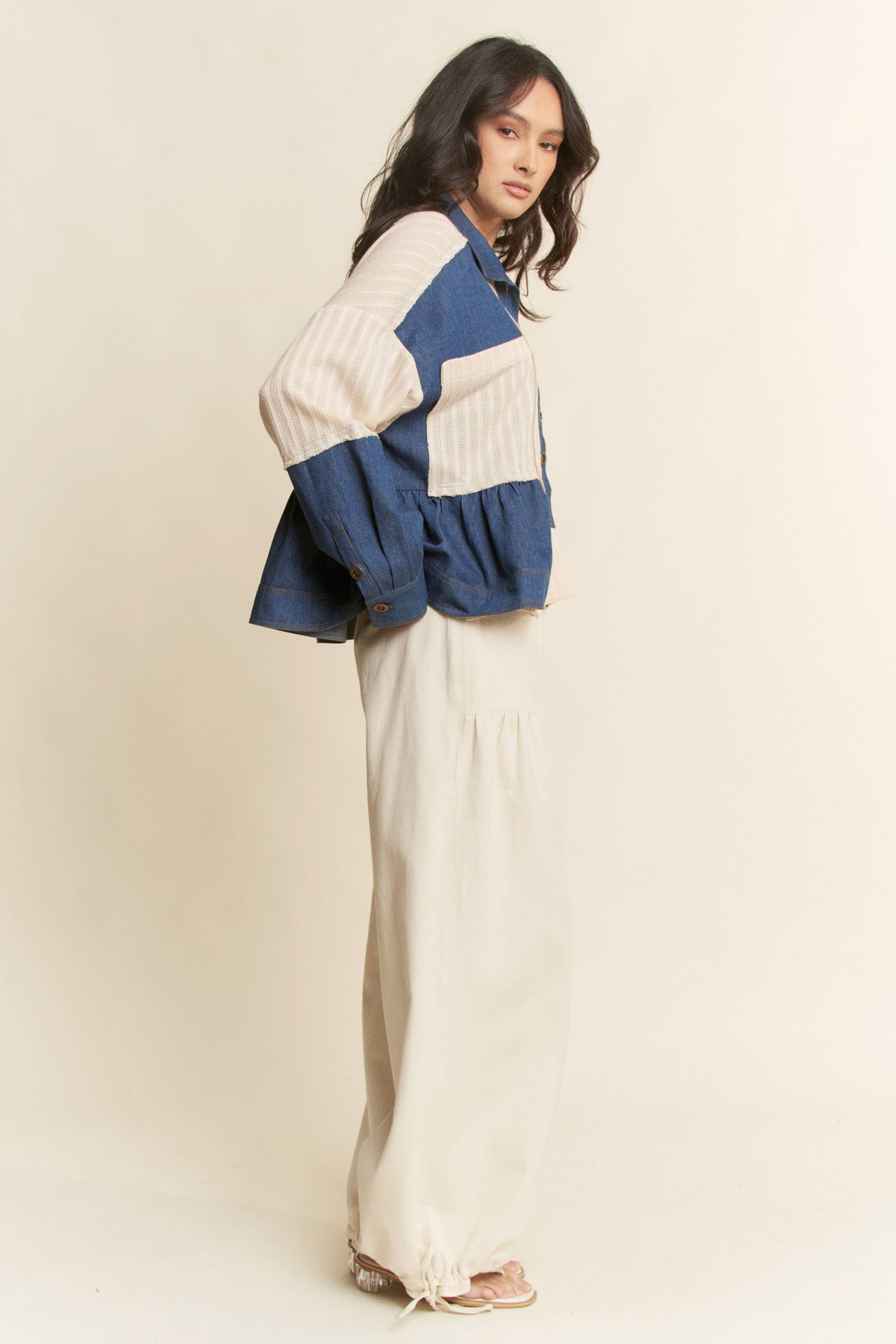 CREME DENIM BLAU CHAMBRAY ÜBERGROßES GEWEBTES OBERTEIL für den Großhandel auf Faire9