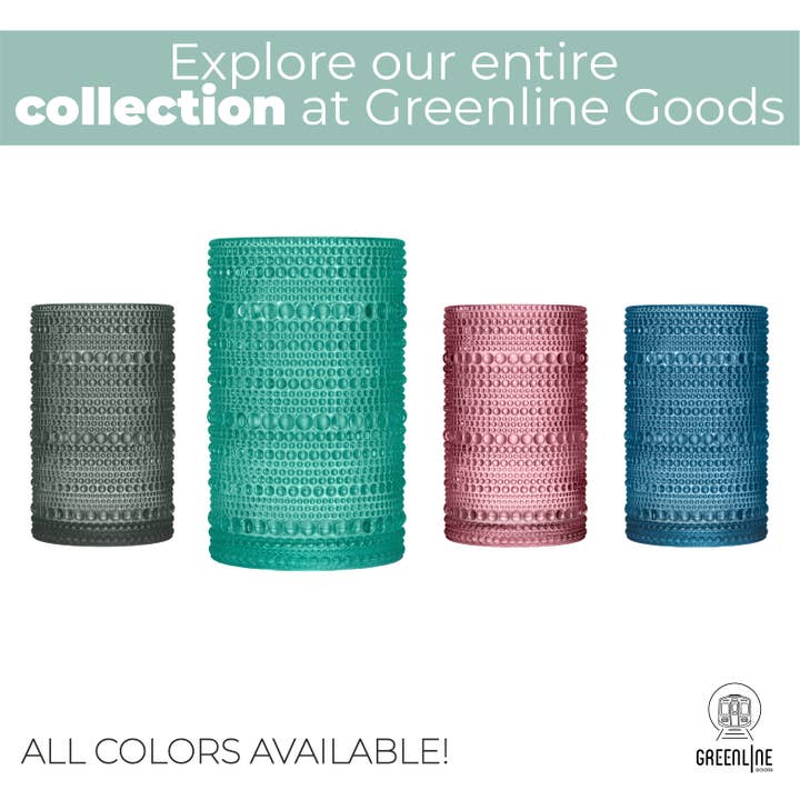 Greenline Goods - Wholesale Drinking Glass/Cup - Hobnail Drinking Glasses - Green 14 oz ( Set of 4 )6