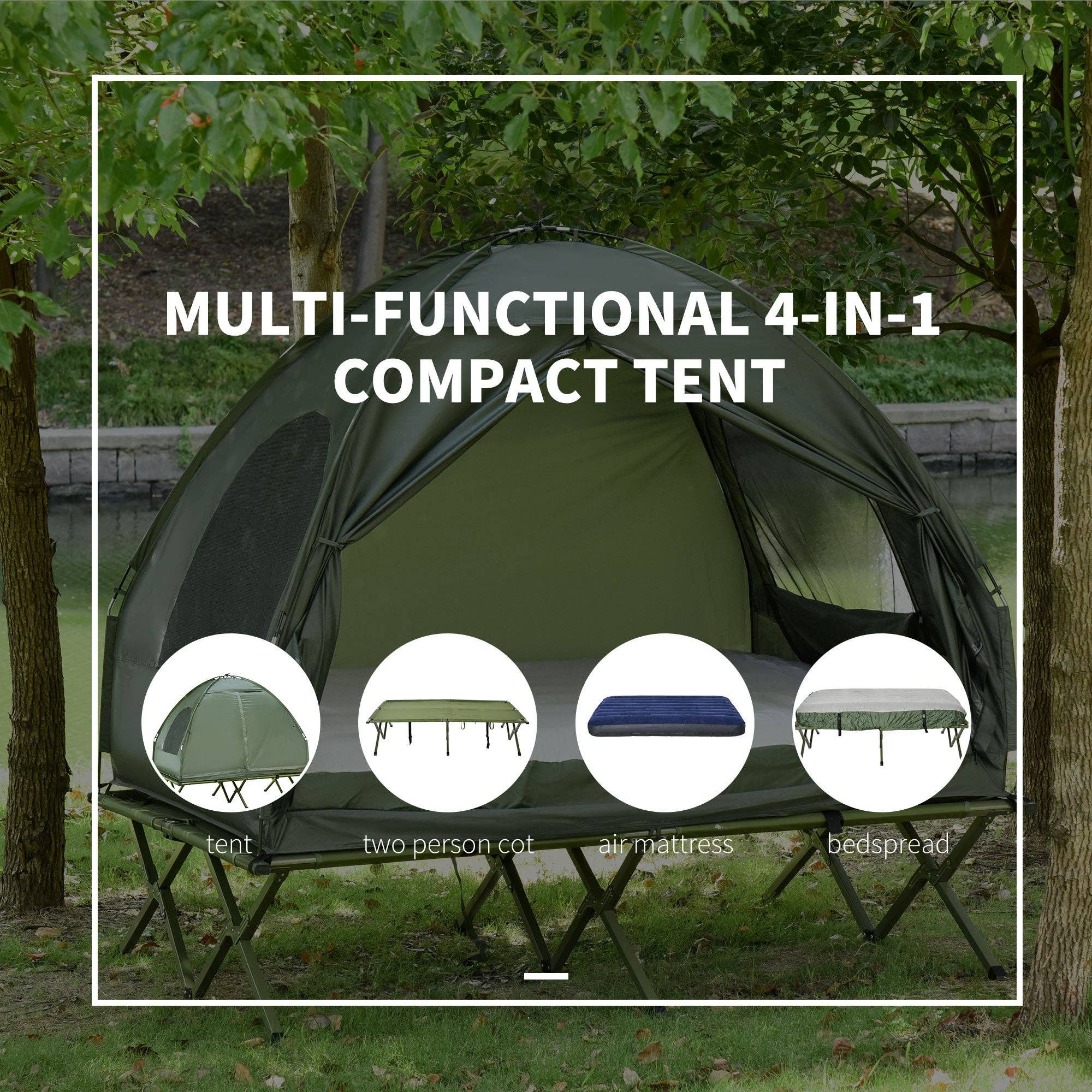 39F Inc. - Wholesale Tent - 2-Person Foldable Camping Cot Tent with Air Mattress, Green5