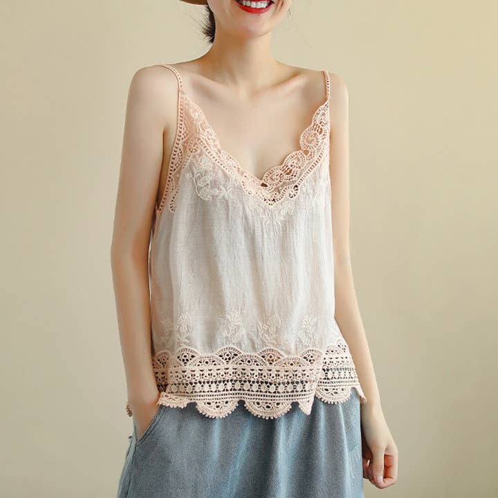 Hope & Sunshine - Wholesale Camisole - Women's - Lace Trim Camisole Stone Wash Tank Top