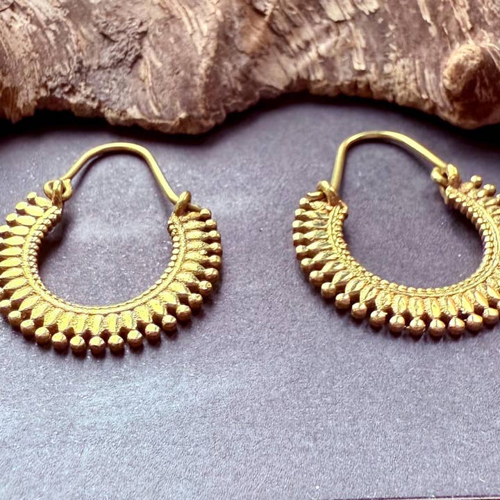 Kaali Boutique - Wholesale Hoop Earrings - Small Boho Gold Hoop Earrings Brass / Ethnic / Rustic / Yoga / Hippie / Bohemian Hoops / Gypsy style / Indian / Holiday Accessory /2