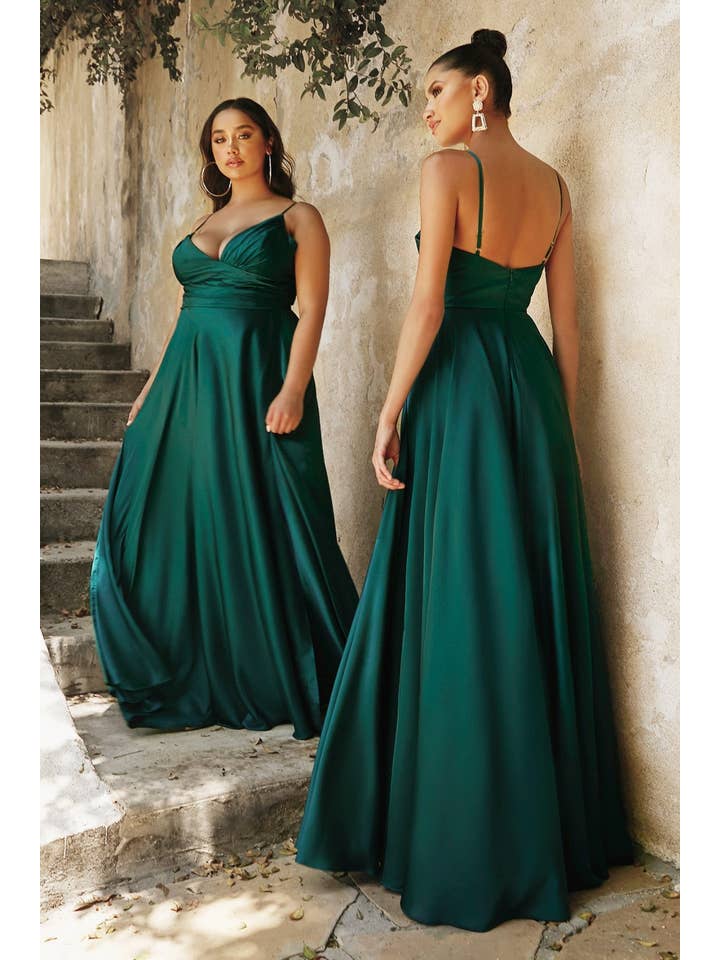Ladivine by Cinderella Divine - Wholesale Gown - Women's - Soft Satin A-Line Sweatheart Neckline With Slit