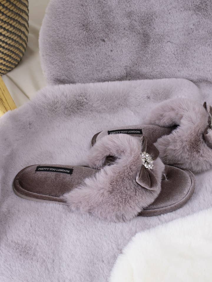 Amelie Embellished Toe Post Slippers in Mink for wholesale on Faire