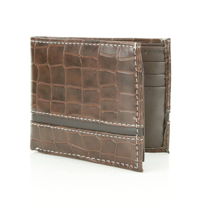 Leather Impressions Inc - Wholesale Wallet - Men's - Crocodile Embossed Vegan Wallet with Solid Band VL 9041