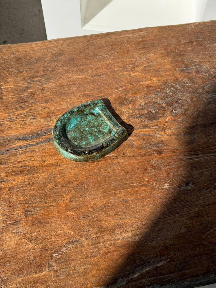 Turquoise and brown glazed ceramic ashtray for wholesale by Office Objets