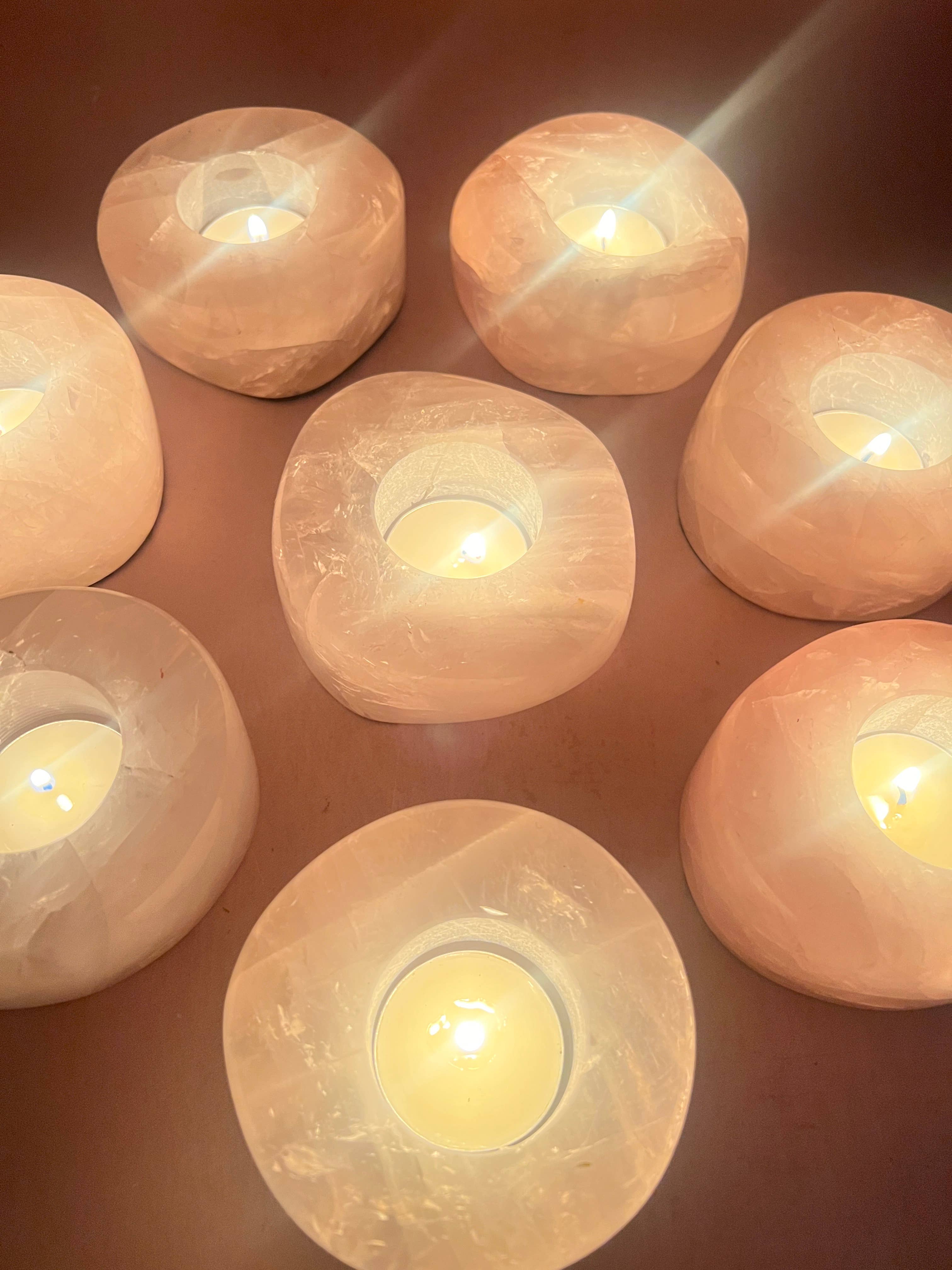 Terra Dawn Minerals - Wholesale Candle Holder - Rose Quartz Candle Holders1