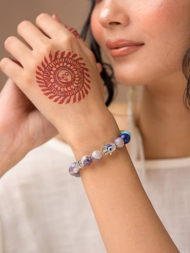 7-Chakra & Amethyst Bead Bracelet for wholesale by Henna Shoppe