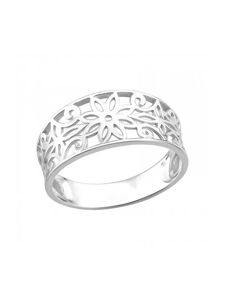 Sterling Silver Open Flower Band Ring - SS for wholesale by Zoey Simmons