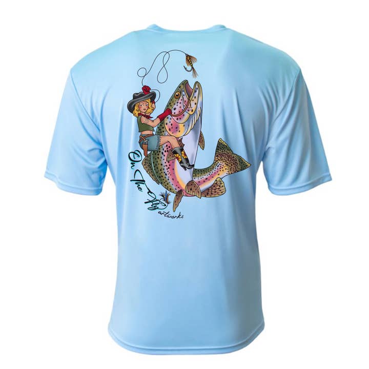 WRANGLIN’ THEM BOWS! Trout UPF 50+ Performance Short Sleeve for wholesale by On The Fly Artworks