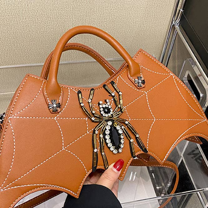 UNISHE - Wholesale Top Handle Bag - Women's - Spider Rhinestone PU Leather Bag ZK481